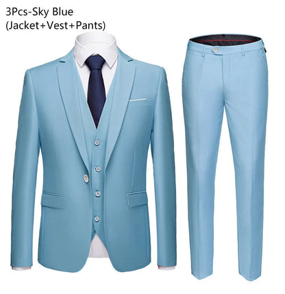 Men Blazers Set Wedding 3 Pieces Elegant 2 Suit Luxury Full Coat Pants Design Latest Vest Business 2023 Slim Fit Jacket Trousers - MAGNET MARKET