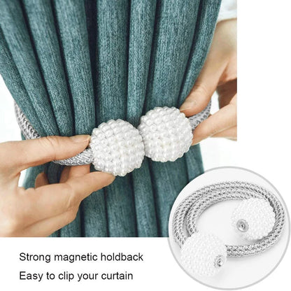 Magnetic Curtain Tiebacks Pearl Ball Home Curtain Buckle European Decoration Weave Clips Rope Straps Holder for Big Drapries