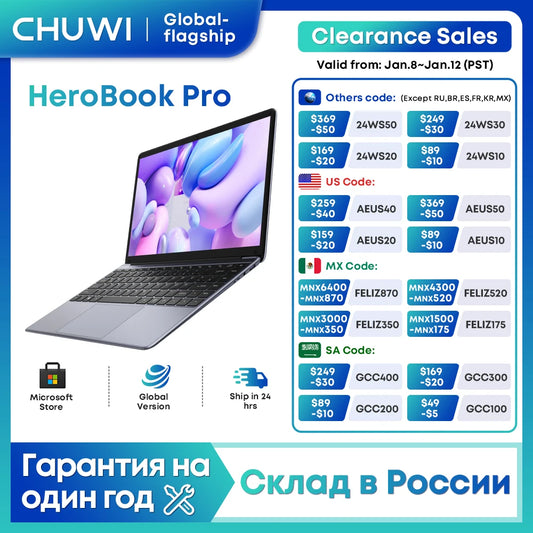 CHUWI 14.1 Inch Laptop HeroBook Pro Windows 11 Intel Gemini lake N4020 Dual core 8GB RAM 256GB SSD computer Full Layout Keyboard