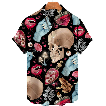 Men's Hawaiian Shirt Loose Top 5xl 3d Skull Print Shirts For Men 2024 Fashion Shirt Men Women Tee Breathable Summer Short Sleeve