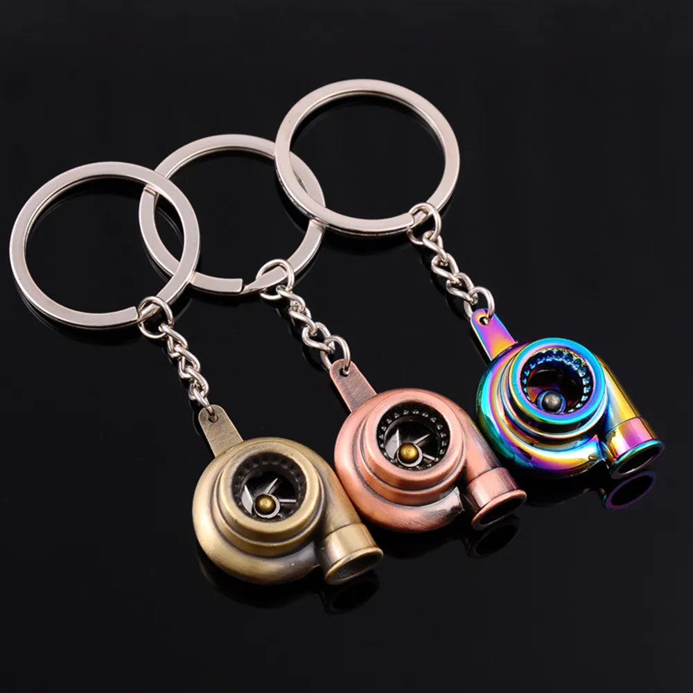 Mini Metal Turbo Turbocharger Keychain Cool Car Spinning Turbine Pendant Keyring For Women Men Key Decoration Accessories Gifts