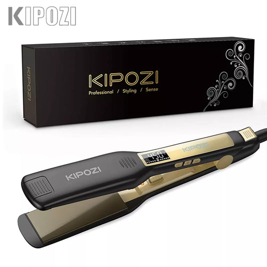 KIPOZI Professional Titanium Flat Iron Hair Straightener with Digital LCD Display Dual Voltage Instant Heating Curling Iron