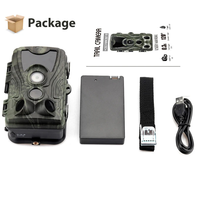 Suntekcam HC-801A Hunting Camera With 5000Mah Lithium Battery 16MP 64GB Trail Camera IP65 Photo Traps 0.3s 940nm Wild Camera