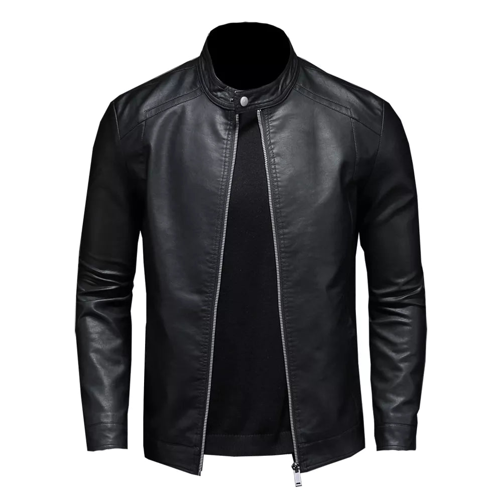 Spring Autumn Leather Jacket Men Stand Collar Slim Pu Leather Jacket Fashion Motorcycle Causal Coat Mens Moto Biker Leather Coat