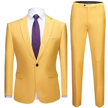 Jacket + Pants 2 Pieces Set / 2023 Fashion New Men's Casual Boutique Business Dress Wedding Groom Suit Coat Blazers Trousers - MAGNET MARKET