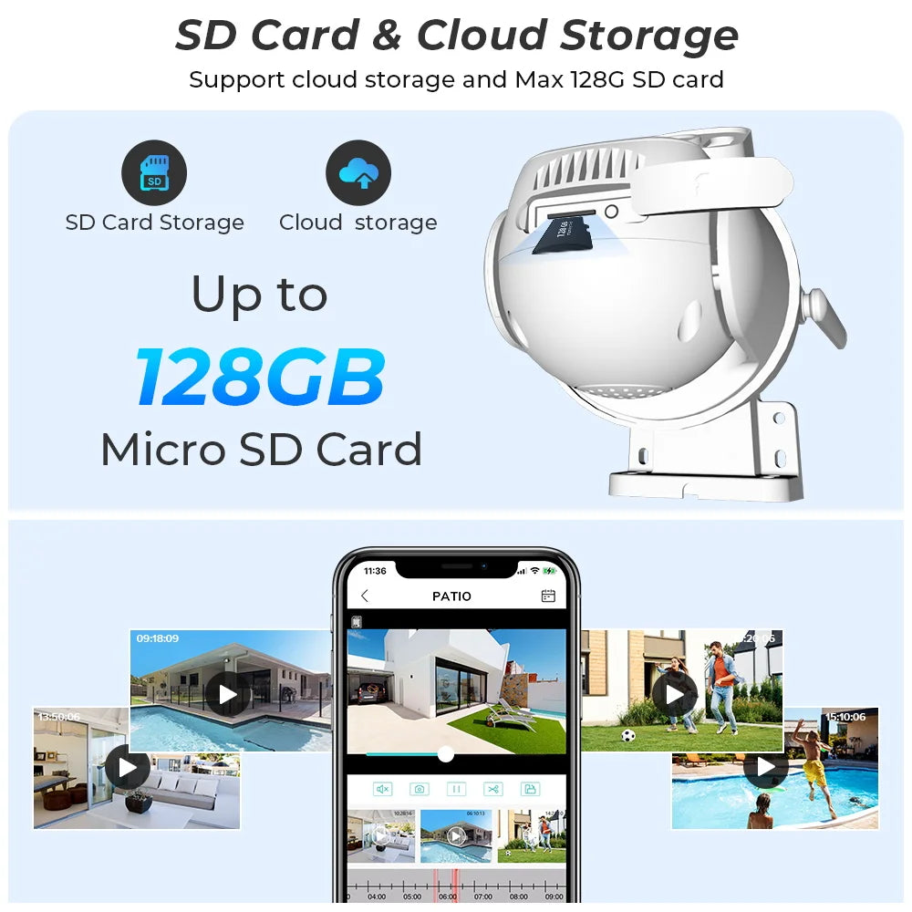 8MP 4K PTZ Wifi Camera Dual Lens with Dual Screen Ai Human Detect Auto Tracking Wireless Outdoor Surveillance Camera iCSee App