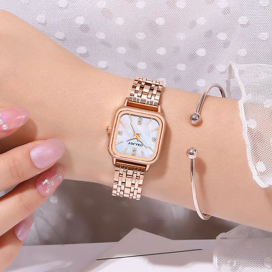 Business Square Quartz Retro Dial Casual Wrist Watches Stainless Strap Fashionable Clock Waterproof Wristwatch for Women