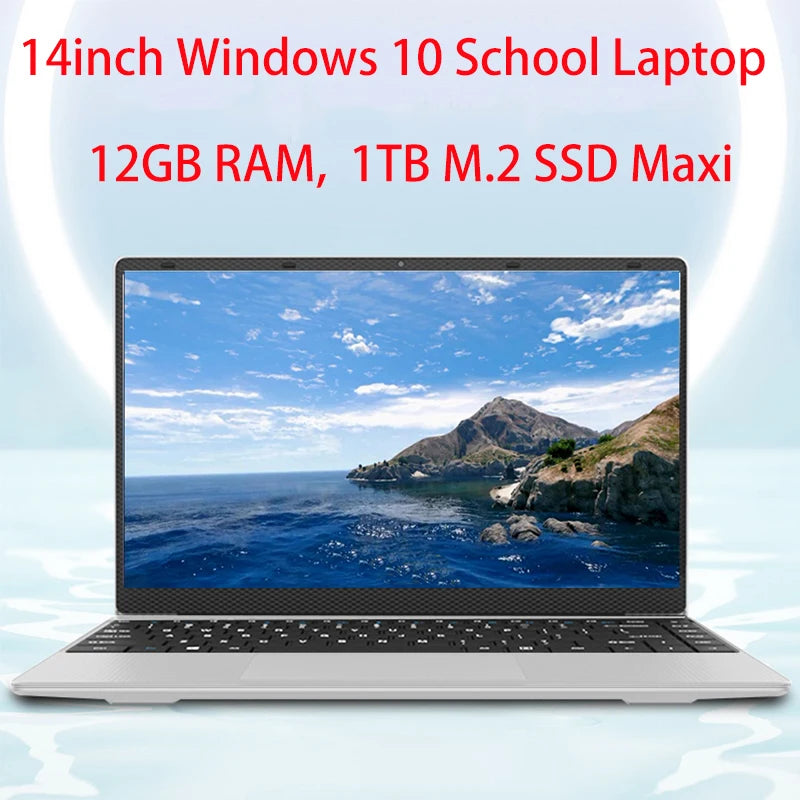 New 14 inch Slim Cheap Notebook Laptop 12GB RAM 1TB/512GB/256GB SSD Windows 10 Quad Core School Netbook Laptops