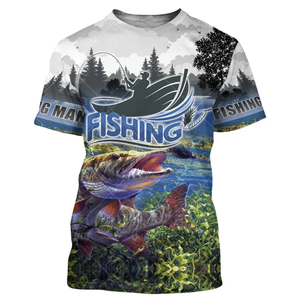 2023 New Men's T-Shirts Short Sleeve Tops Summer Clothing Fishing Graphic Shirts Men Dress Streetwear O-Neck Pullovers 5XL Tee - MAGNET MARKET