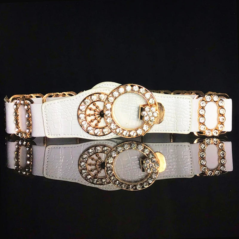 Crystal Rhinestone Belt Ladies Elastic Waistband Handmade Decorative Wide Belt for Dress Coat Wedding Party Clothing Accessories