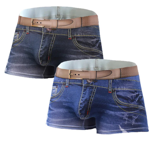 Fashion Men Denim Underwear 3D Print Fake Jeans Cotton Man Boxer Briefs Underwear Underpants Elastic Shorts Trunks - MAGNET MARKET