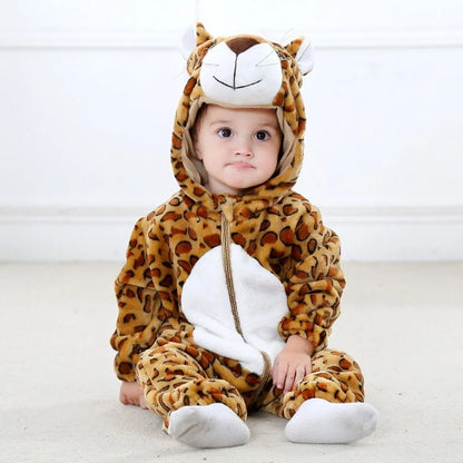 Winter Flannel Hooded Jumpsuits: Cute Animal-themed Rompers for Kids 0-6 Years