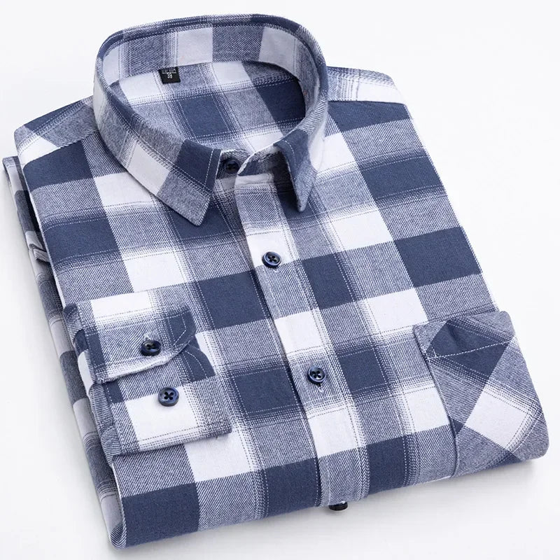 Pure Cotton Men's Plaid Shirt Long Sleeve Regular Fit Men Casual Oversized Shirt Leisure Autumn Male Blouse New Plus Size