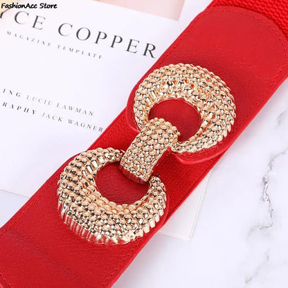 New Fashion Ladies Decorated Elastic Wide Belt Buckle Dress Sweater Belts for Women