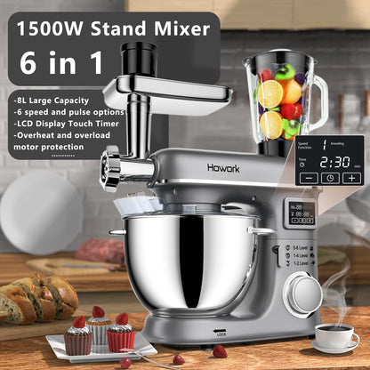 WEYOLI 1500W Multifunction Stand Planetary Mixer Meat Grinder Juicer Cake Food Processor 8L Stainless Steel Bowl And timer