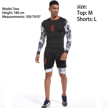 Men's Compression Tshirt Long Sleeve Anime Berserk Guts Sport Quick Dry TShirts Athletic Gym Tight Undershirts  Tops Tee Male