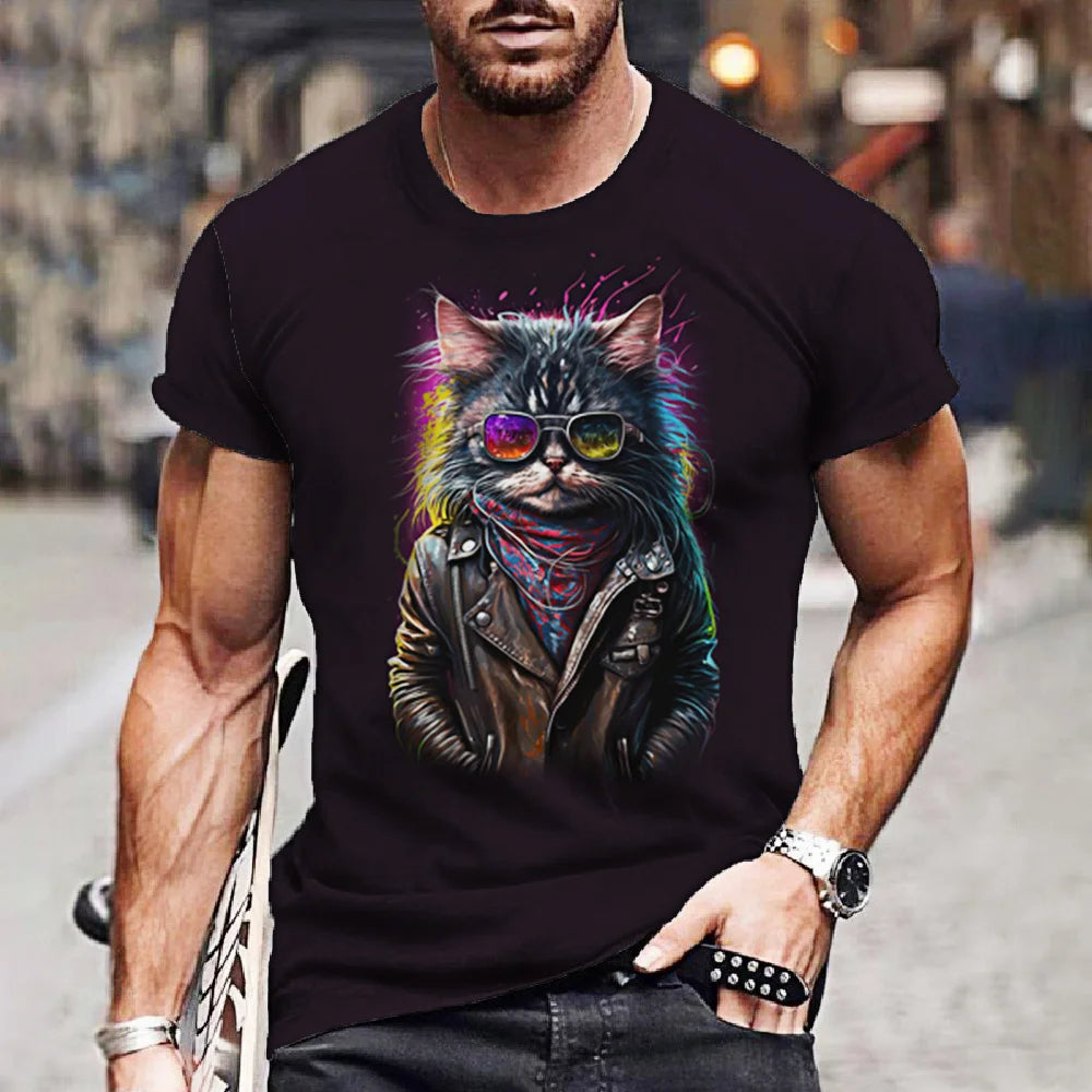 Men's T-Shirt Hip Hop Monkey Print Shirts O-Neck T Shirt Summer Male Tops Short Sleeve Casual Man Tees Oversized Animal Clothing