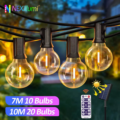 Solar String Lights Outdoor G40 Patio Lights - USB Recharger, 8 Light Modes, Shatterproof Bulbs, Weatherproof Hanging Light - MAGNET MARKET