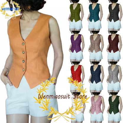 Women's Suit Vest V Neck 4 Button Sleeveless Jacket Fashion Summer Waistcoat Lady Fashion Vests