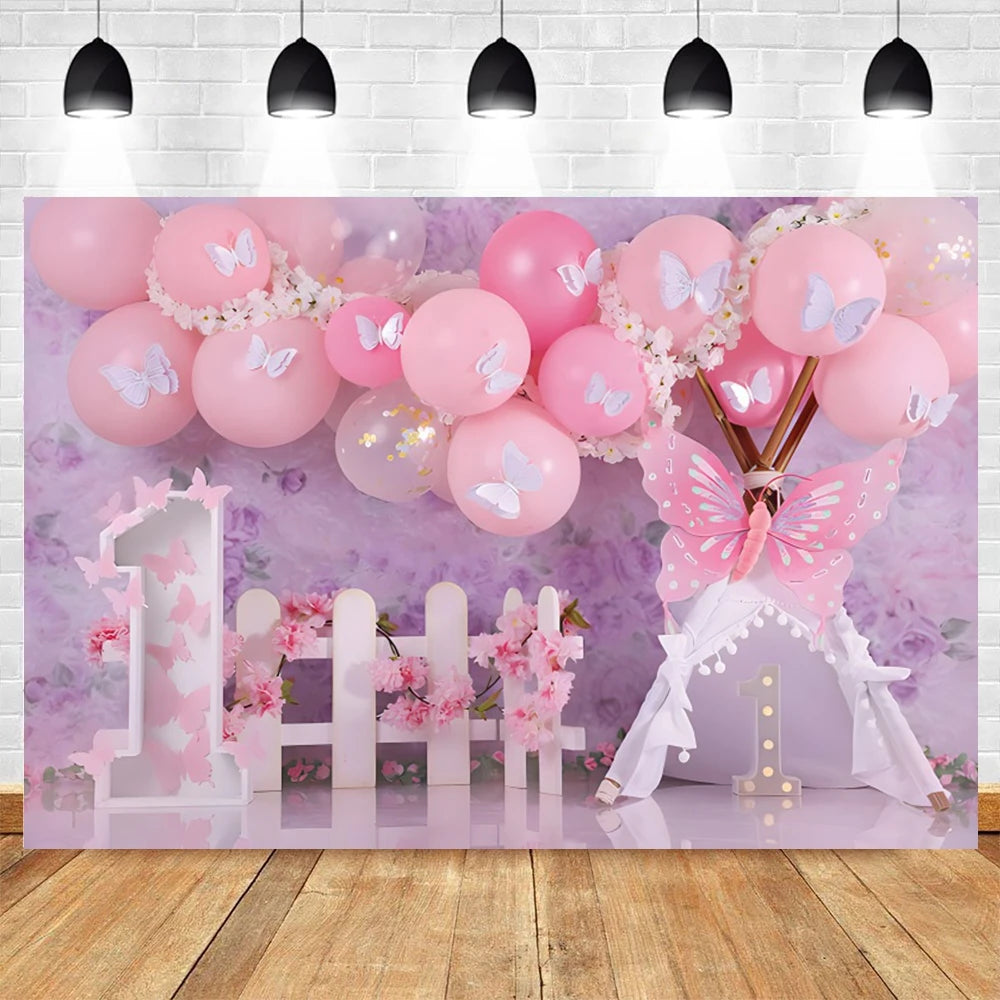 Newborn Baby 1st Birthday Party Photography Backdrop Balloons Boy and Girl Photographic Cakesmash Background Photo Studio Props