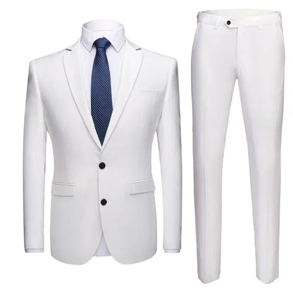 Jacket + Pants 2 Pieces Set / 2023 Fashion New Men's Casual Boutique Business Dress Wedding Groom Suit Coat Blazers Trousers - MAGNET MARKET