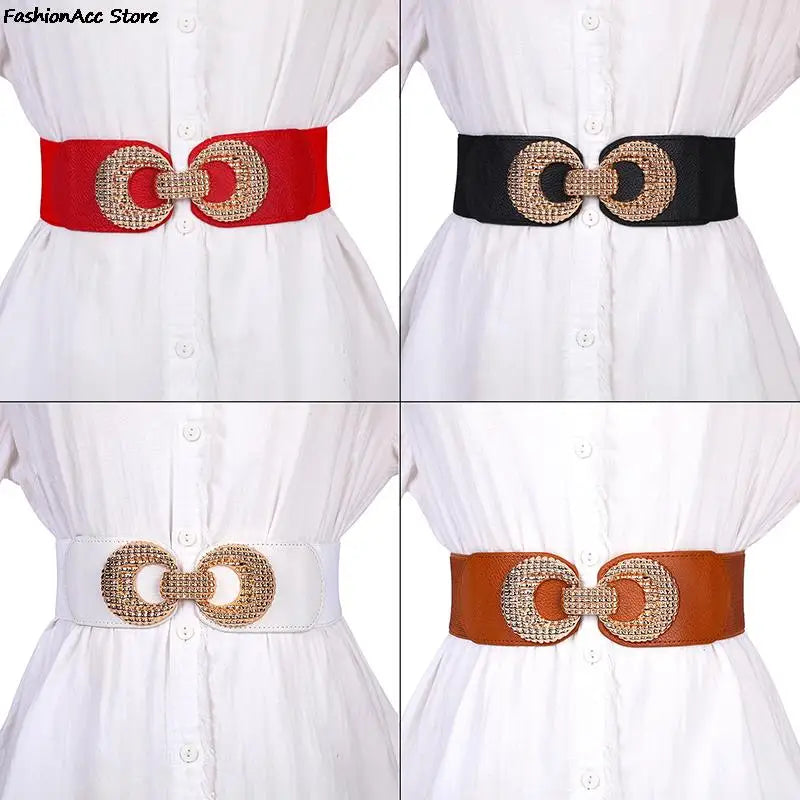 New Fashion Ladies Decorated Elastic Wide Belt Buckle Dress Sweater Belts for Women