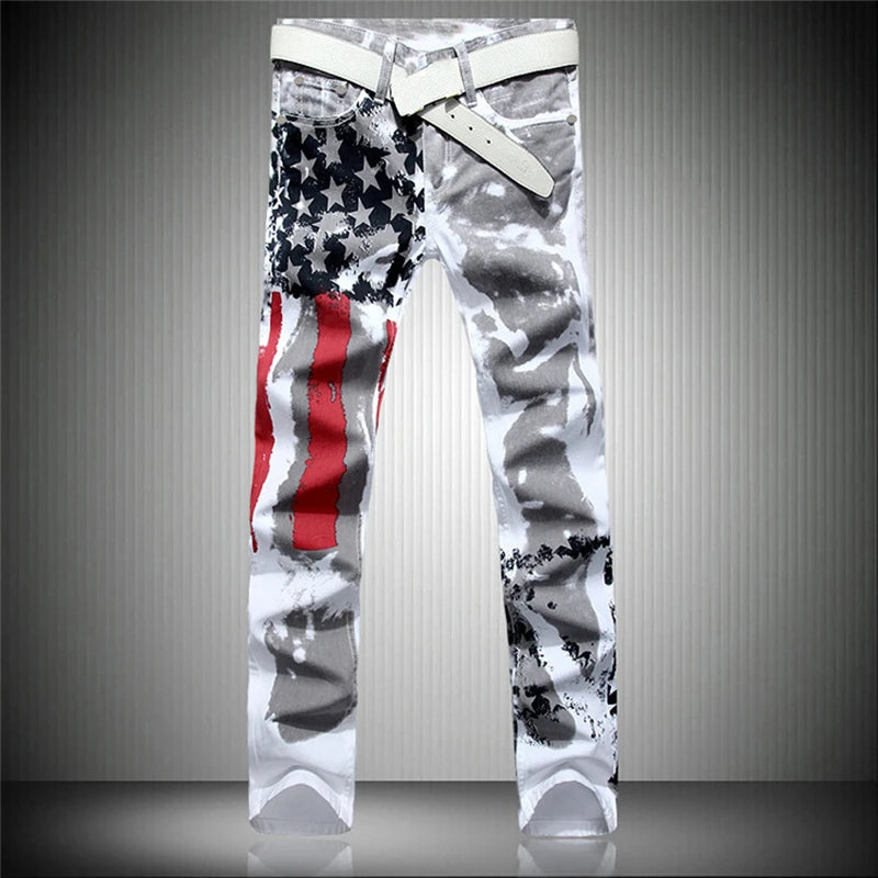 2022 fashion stylish cool mens pants jeans with print graffiti painted denim slim fit white jeans men hip hop rock street wear - MAGNET MARKET