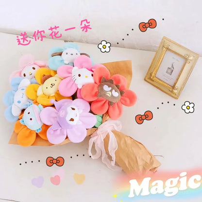 Kawaii Kuromi Melody Cinnamoroll Sun Flower Plush Pendant Ornament Anime Sanrios Bag Decor Bendable Bouquet Valentine Day Gift