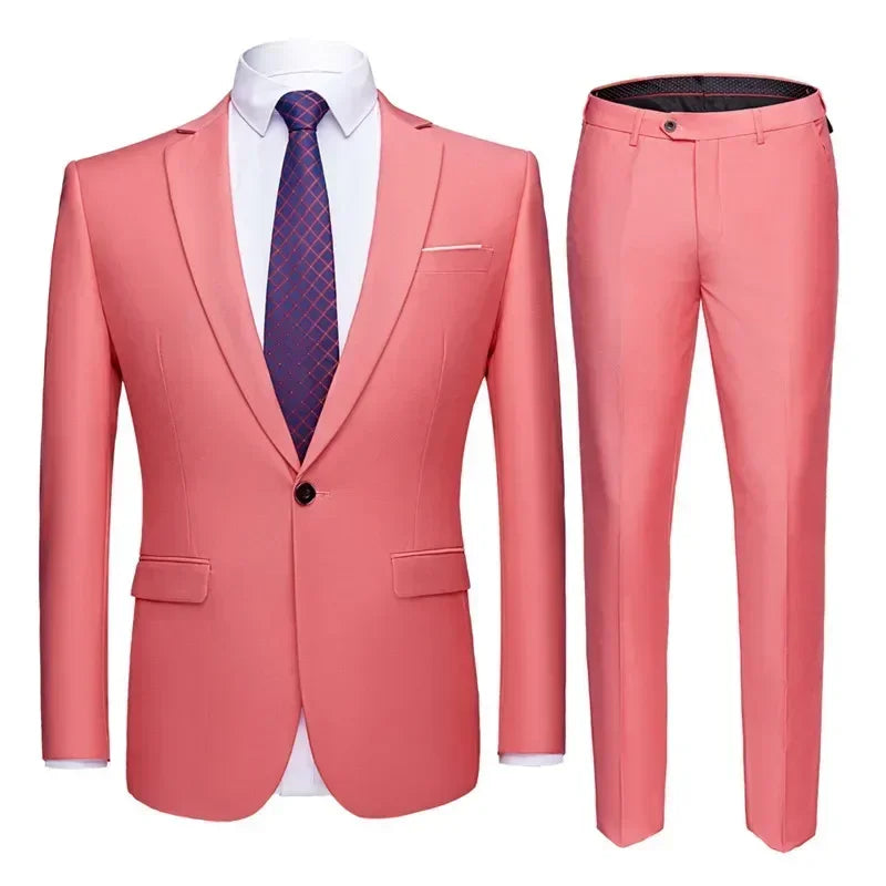 Jacket + Pants 2 Pieces Set / 2023 Fashion New Men's Casual Boutique Business Dress Wedding Groom Suit Coat Blazers Trousers - MAGNET MARKET