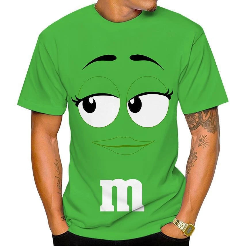 New 2023 Funny M&M's Chocolate Bean Cartoon 3D Printed T-shirt Unisex Casual Short Sleeve T-shirt Fashion Kids Tops 100-6XL