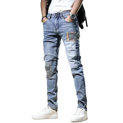 2023 Men Stylish Ripped Jeans Pants Slim Straight Frayed Denim Clothes Men New Fashion Skinny Trousers Clothes Pantalones Hombre