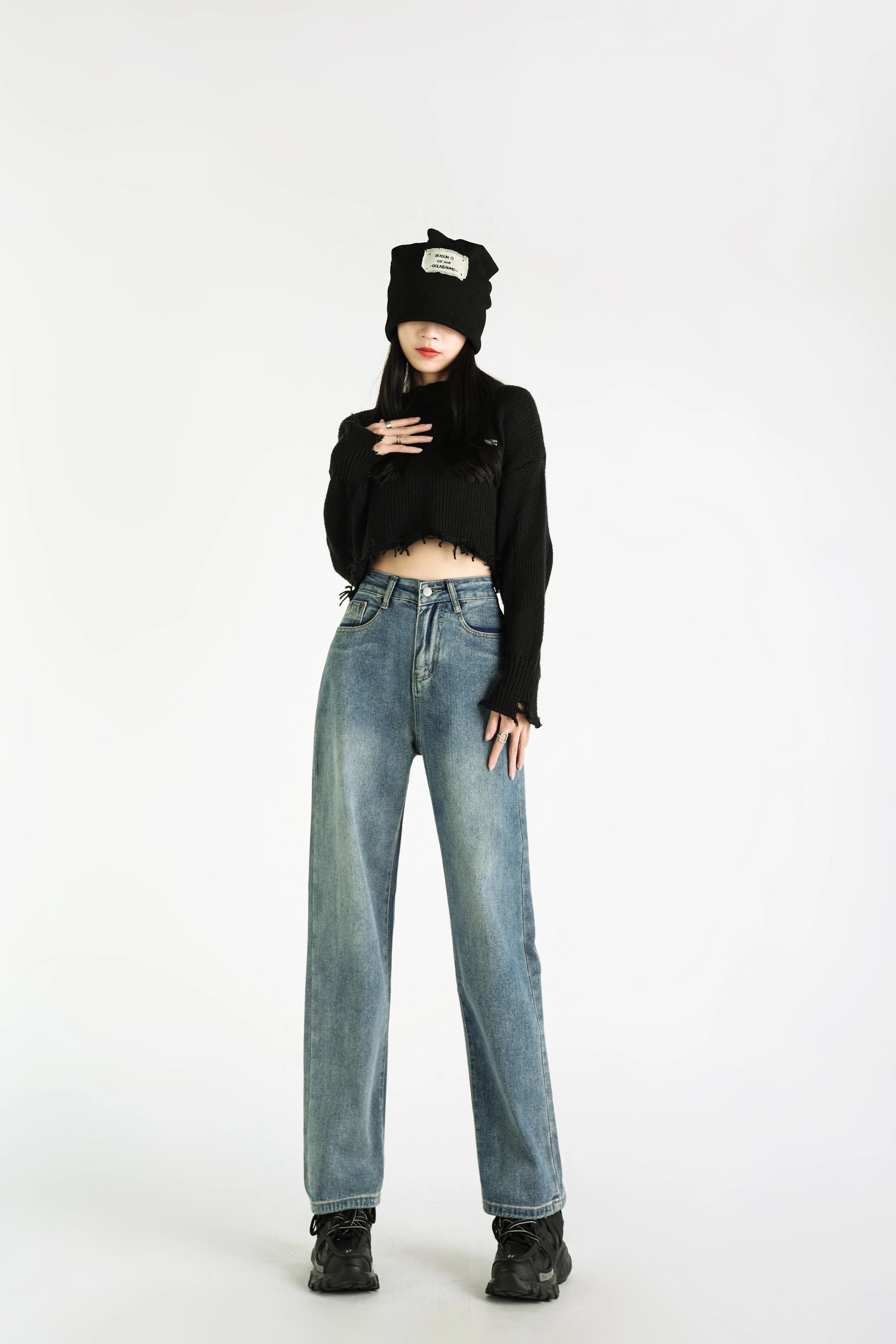 Low waist denim trousers