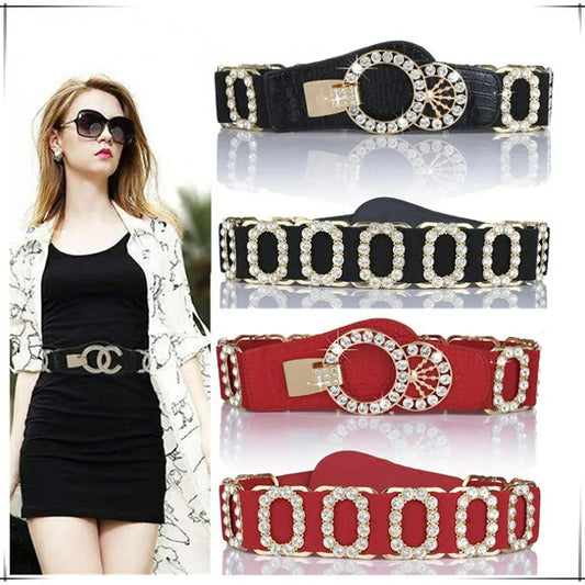 Crystal Rhinestone Belt Ladies Elastic Waistband Handmade Decorative Wide Belt for Dress Coat Wedding Party Clothing Accessories