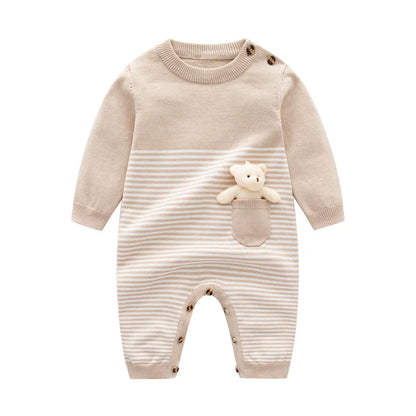 Cozy Camel Knitted Sweater Rompers: Stylish Warmth for Your Little Star