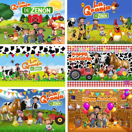 Custom La Granja De Zenon Backdrop Kids 1st Birthday Photo Studio Green Grass Farm Barn Animal Tractor Photo Background