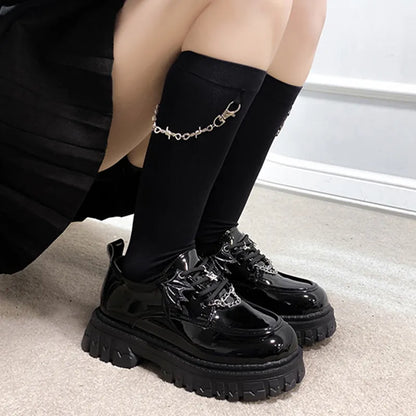 Metal Chain Platform Lolita Gothic Shoes Woman 2023 Spring College Style Patent Leather Pumps Women Japan School Uniform Shoes