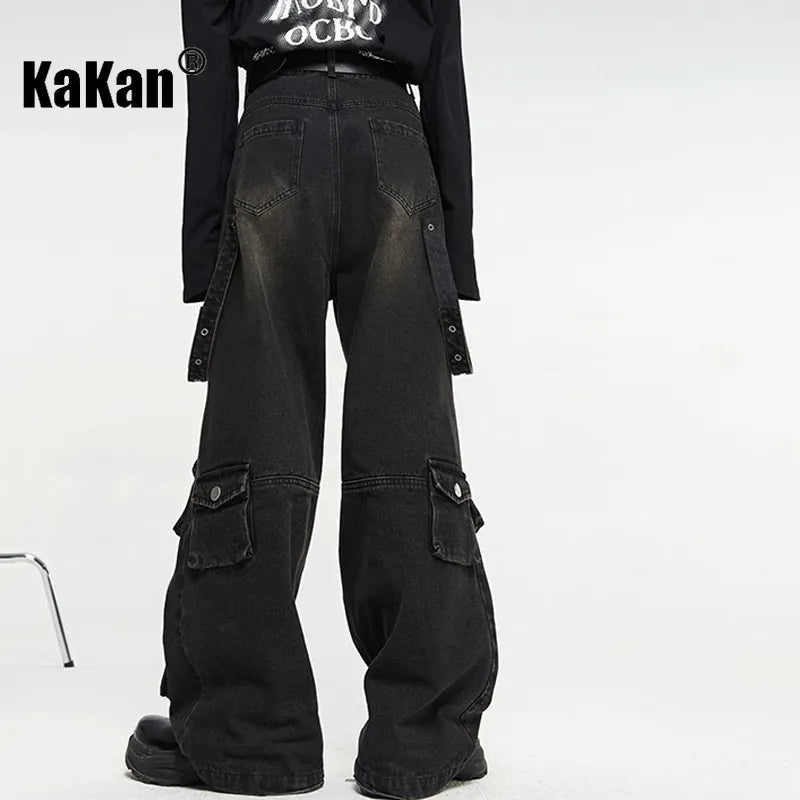 Kakan - American New High Street Multi Pocket Vintage Jeans Men's Wear, Personalized Wide Leg Pants Loose Jeans K27 - MAGNET MARKET