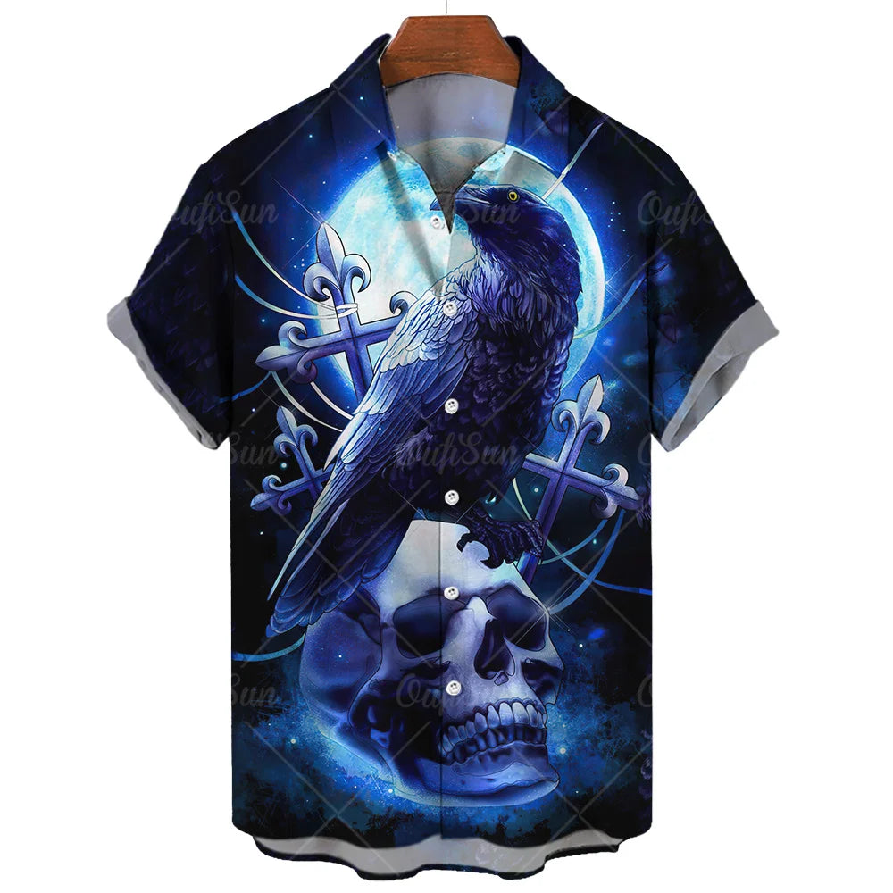 Men's Hawaiian Shirt Loose Top 5xl 3d Skull Print Shirts For Men 2024 Fashion Shirt Men Women Tee Breathable Summer Short Sleeve