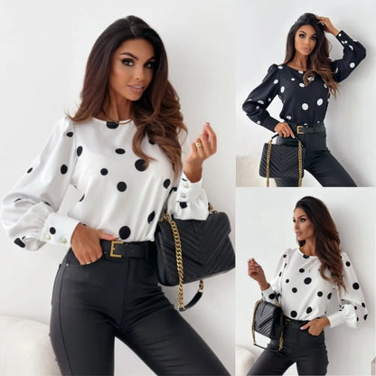 Women's Autumn Long Sleeve Printed Shirt 2023 New Fashion Round Neck Women Tops Elegant Office Ladies Blouse S-2XL