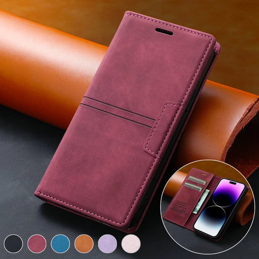 For iPhone 15 Pro Max 14 Plus 14 Pro Max 13 Mini 12 11 SE 2022 X XR XS Max 8 7 6 6s Wallet Flap Skin Feel Magnetic Leather Cover