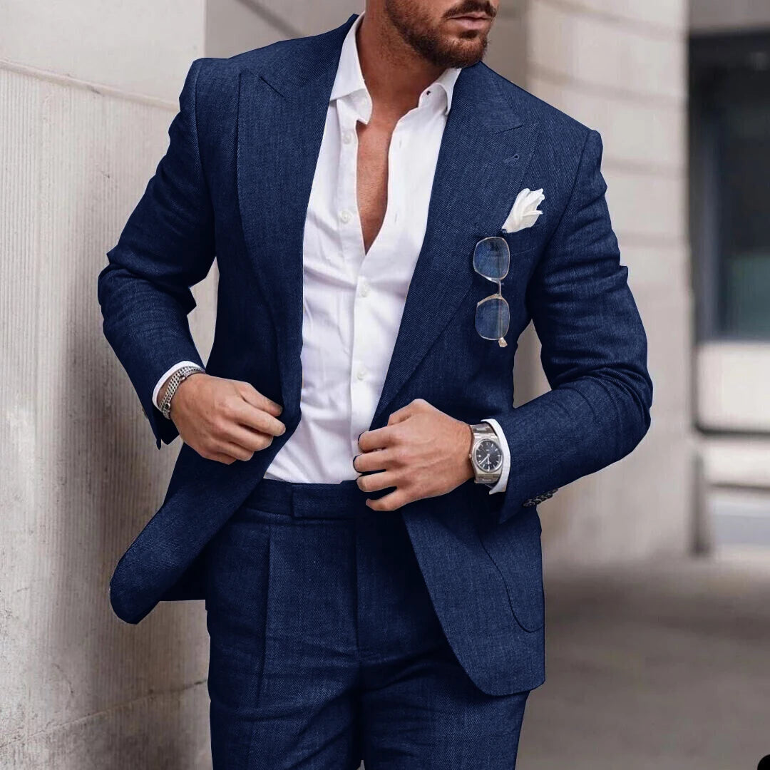 Linen Suit Wedding Suits for Men 2023 Luxury Lapel Collar Top+pants 2 Piece Set Single-breasted Flax Trajes Elegante Para Hombre - MAGNET MARKET