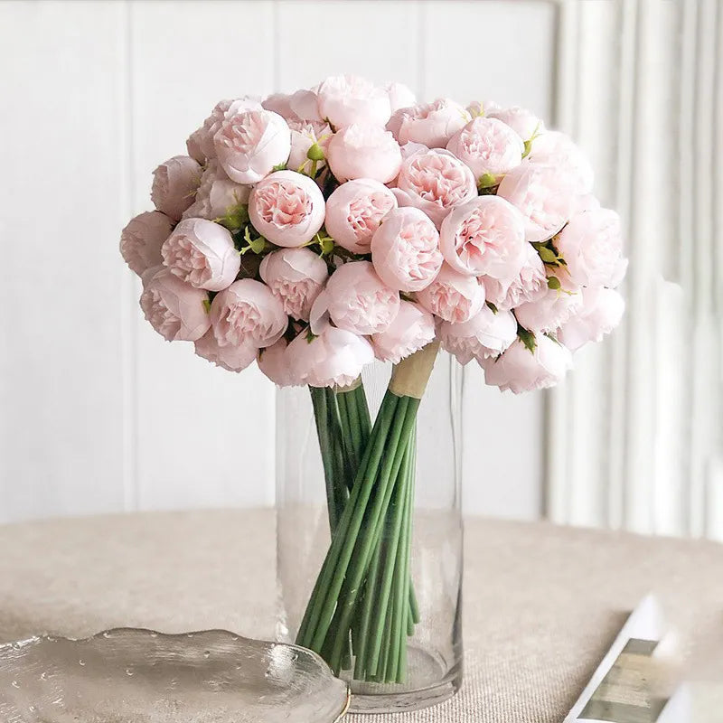 Silk Flowers Peony Artificial Flowers Rose Bouquet 27 Heads Table Flower Arrangement Bride Wedding Home Decoration Fake Flower