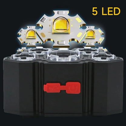 USB Rechargeable Headlamp Portable 5LED Headlight Built in Battery Torch Portable Working Light Fishing Camping Head Light