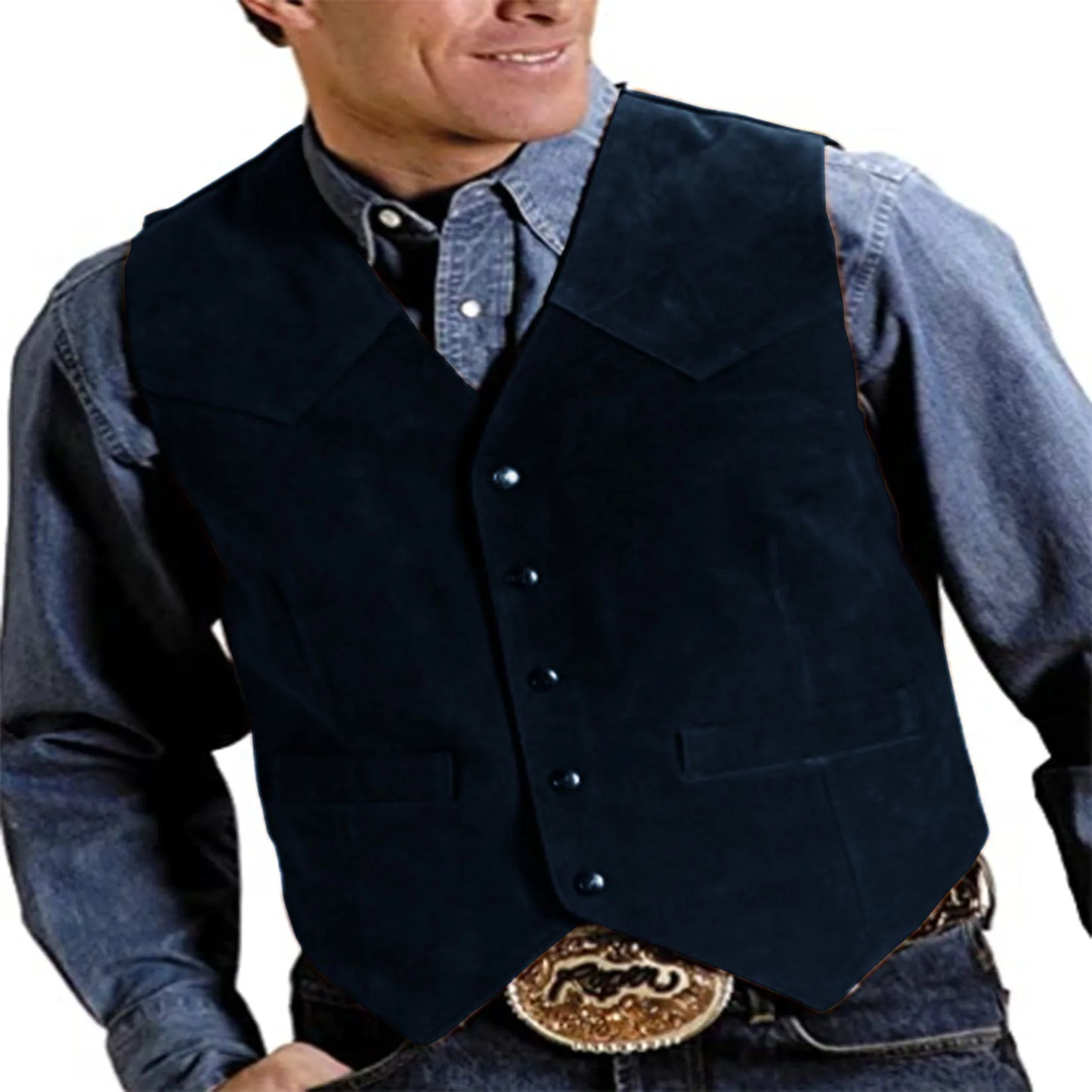 Men's Cow Leather Suit Waistcoat Steampunk Vest Western Cowboy Style S-XXXL - MAGNET MARKET