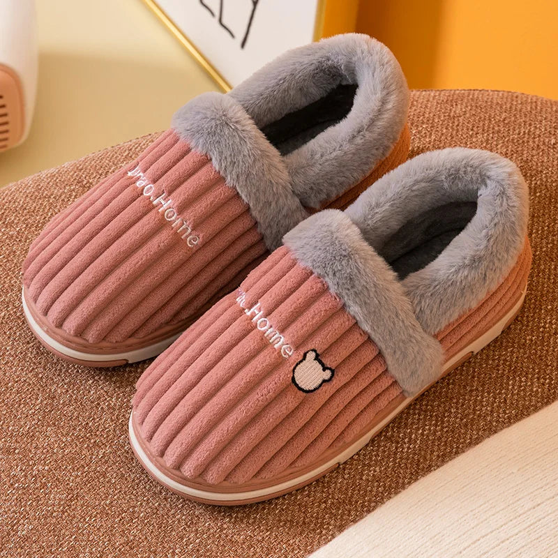 Women Men Couples Home Slippers New Fashion Warm Winter Furry Soft Short Plush Slipper Non Slip Bedroom Slides Indoor Shoes