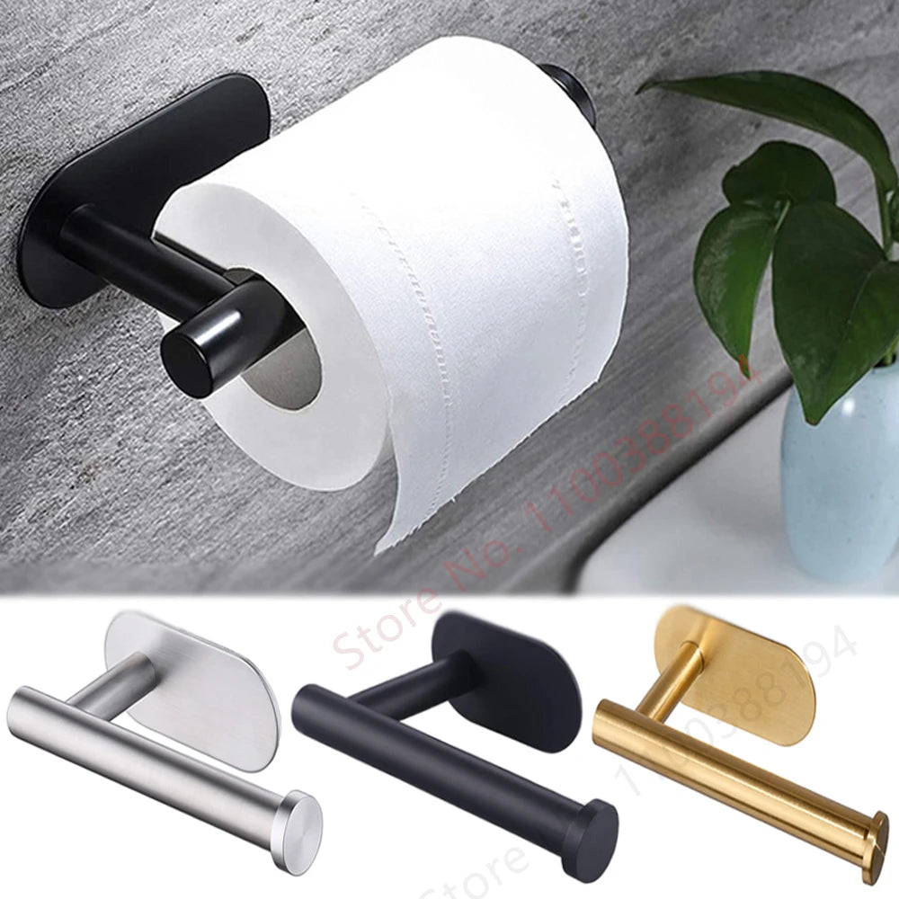 Hanging Paper Roll Towel Holder - Stainless Steel Adhesive Wall Mount - MAGNET MARKET