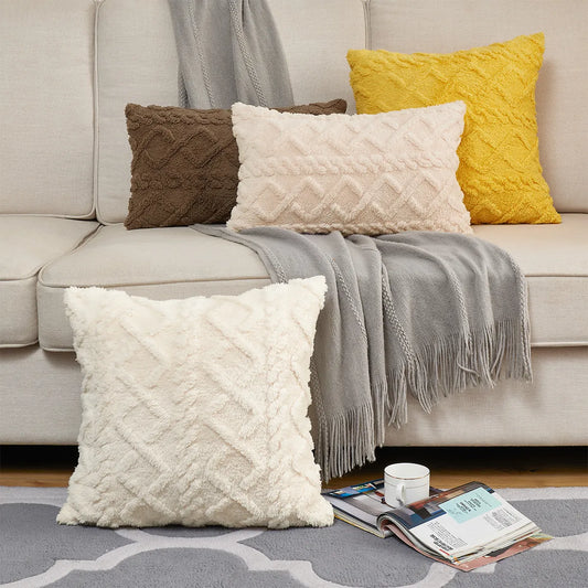 Elevate Your Comfort with Retro Fluffy Soft Throw Pillowcase - Plush Decorative Cushion Cover for Sofa & Couch