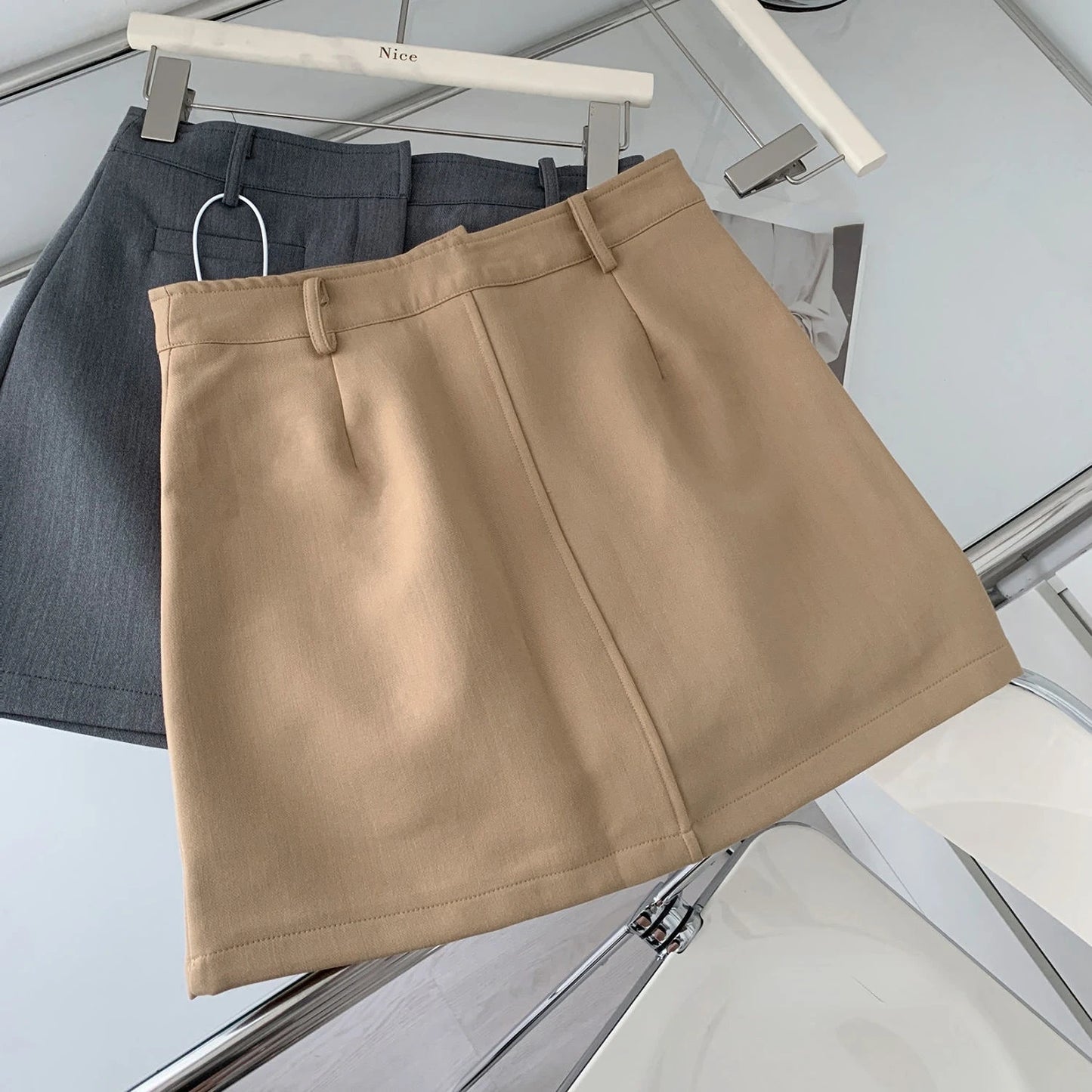 Basic Mini Skirts Women New Spring Solid Simple A-line Office Ladies Elegant Temperament All-match Designed Chic Popular Faldas