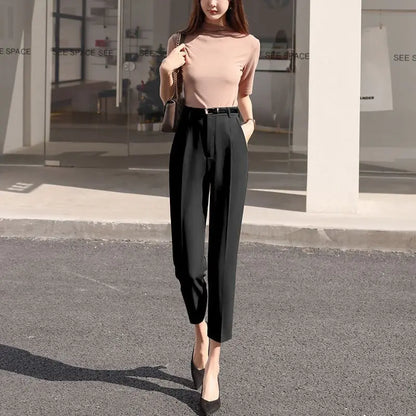 Office Lady Fashion Coffee Harlan Suit Pants Spring Summer Thin Women Koreon Women High Waist Casual Slim Cropped Trousers 2023