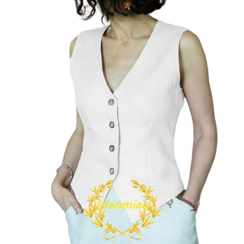 Women's Suit Vest V Neck 4 Button Sleeveless Jacket Fashion Summer Waistcoat Lady Fashion Vests